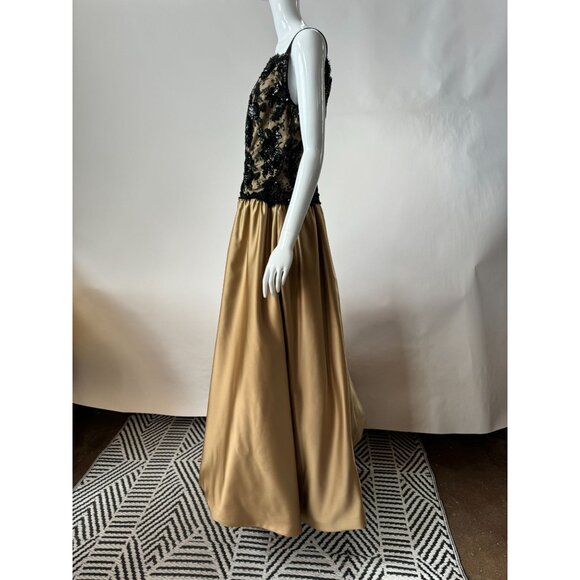 Robert Legere Black & Gold Evening Gown With Floral Sequin and Lace Bodice Sz Sm - Picture 10 of 15